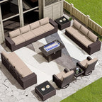 16 Pieces Outdoor Patio Furniture Set Outdoor Furniture Patio Sectional Sofa Conversation Sets w/ETL Approved 45" Gas Outdoor Fire Table & Coffee Table, Swivel Rocking Chair (Brown)