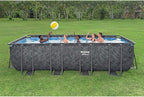 Bestway APX 365 18' x 9' x 52" Rectangular Above Ground Swimming Pool Outdoor Backyard Framed Pool Set with Sand Filter Pump, Ladder, and Cover, Gray