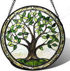 Stained Glass Window Hanging - Brown Tree Trunk Green Leaves Sun Catcher for Door Garden Home Decor Plant Suncatcher Christmas Mother's Day Birthday Gifts for Women Men Mom Nana 11.8 in