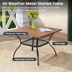 DIFY Outdoor Dining Table, Patio Square Metal Dining Table with 1.57" Umbrella Hole for 4 Person, Ideal for Poolside, Deck, Garden and Balcony, Walnut