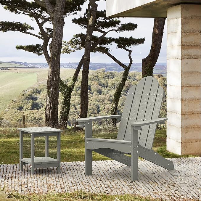 LUE BONA HDPS Adirondack Chairs Set of 2, Fire Pit Outdoor Chair Weather Resistant with Cup Holder, Modern Plastic Chair Plastic for Patio, Deck, Proch, 350LBS, Gray