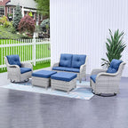 HUMMUH 5 Pieces Outdoor Furniture Patio Furniture Set Wicker Swivel Patio Chairs with 2 Seater Outdoor Sectional Sofa/Patio Loveseat with Ottomans(Light Grey/Blue)