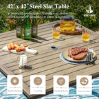 HERA'S HOUSE Metal Patio Table and Chairs Set for 4, Outdoor Dining Set 5 Pieces, 42" Square Faux Wood-Grain Table with Armrest Chairs for Garden Backyard with 1.57" Umbrella Hole