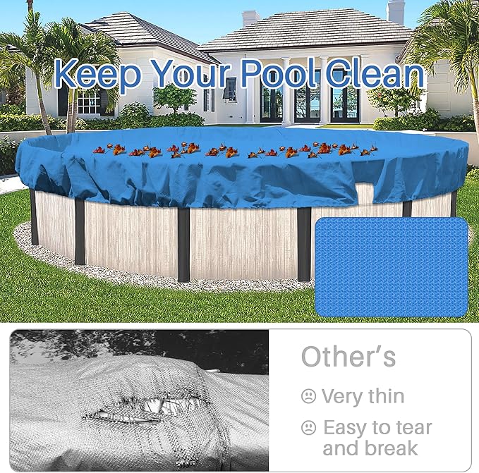 ECOOPTS 8 ft Round Pool Cover for Above Ground Pools, Swimming Pool Cover Protector Winter Safety Cover (Blue)