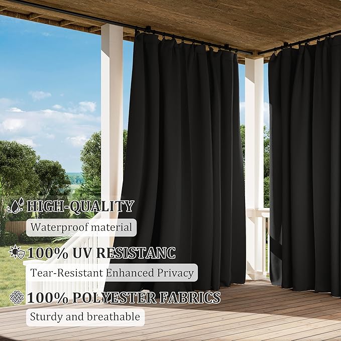 Gazebo Universal Replacement Privacy Curtain,12'×16' Gazebo Outdoor Waterproof Curtains, 4-Panels Sidewall Curtains with Double Zipper for Patio Canopy, Garden and Backyard (Curtain Only)
