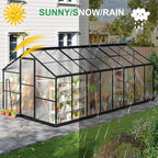 WKM 8x16 FT Greenhouse for Outdoors, Polycarbonate Greenhouse with Roof Vent and Quick Setup Structure, Aluminum Frame, Black