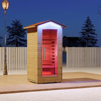 1 Person Outdoor Infrared Sauna - 3D Fast Heating Home Spa Sauna w/Chromotherapy Light, Wooden Sauna Room Kit w/Bluetooth Speaker (CE Certified,110V)