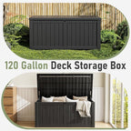 Outdoor Storage Box, 120 Gallon Deck Box, Resin Waterproof Outside Storage Bench, Outdoor Storage Cabinet With Lockable Lid, Backyard Deck Box For Garden Tools, Patio Cushions, Pool Accessories