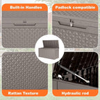 ROJIK Outdoor Storage Housing Deck Box - Waterproof Patio Furniture, Garden Tools, Cushions, Pool Accessories Storage Bench with Lockable Lid and Side Handles (Grey pattern,100 Gal)