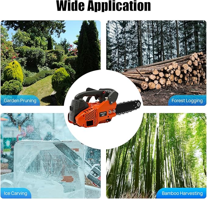 12 Inch Gas Chainsaw 25.4CC 900W Petrol Chainsaw 2-Stroke Gass Chain Saws, Engine Chain Saw Set Gas Chainsaws for Cutting Wood Outdoor Home Farm Us (Red)