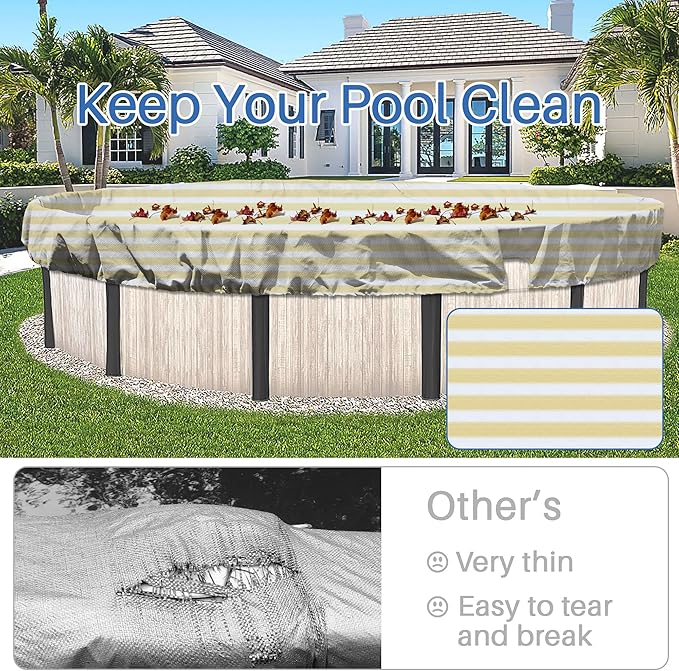 ECOOPTS 6 ft Round Pool Cover for Above Ground Pools, Swimming Pool Cover Protector Winter Safety Cover (Beige White Stripes)