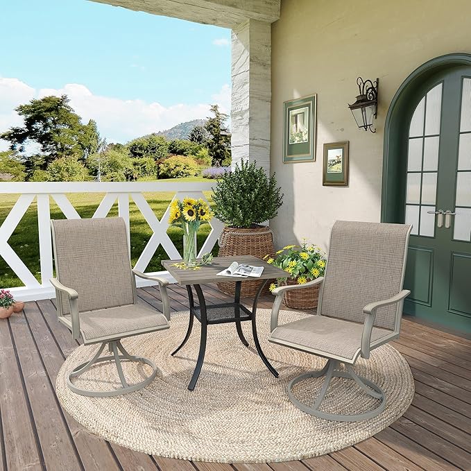 DIFY 27.6" Square Patio Dining Table, Grey Wood-Like Small Outdoor Bistro Table with Rust Resistant Metal Frame, Ideal for Lawn, Backyard and Deck