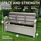 EconoHome 3 Seat Outdoor Storage Bench with Rain Cover - 90 Gallon Capacity - Weatherproof Resin Bench for Patio, Porch, Garden, Yard, Pool Area - Furniture for Pool Accessories, Gardening Tools