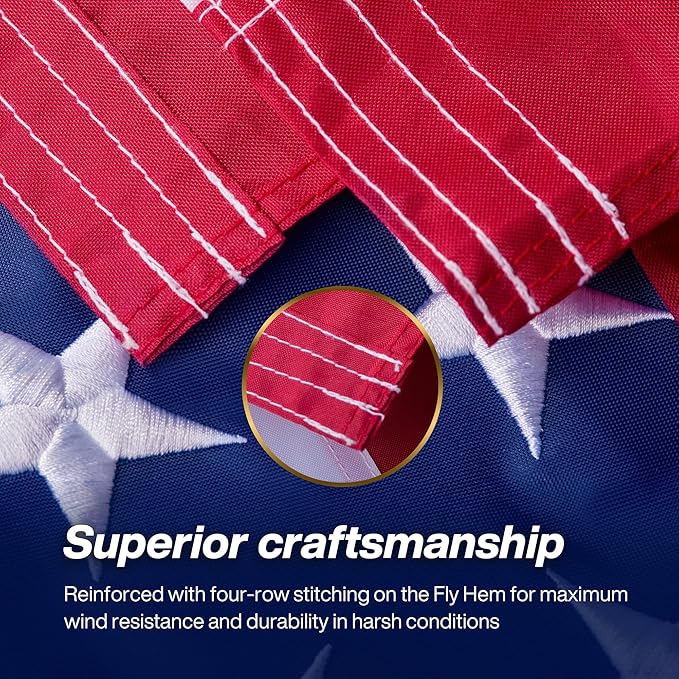 American Flag 8x12 ft Outdoor Long Lasting US Flag, Heavy Duty Polyester, Embroidered Stars, Sewn Stripes, Brass Grommets, UV Protection Perfect for Outdoors! USA Flag