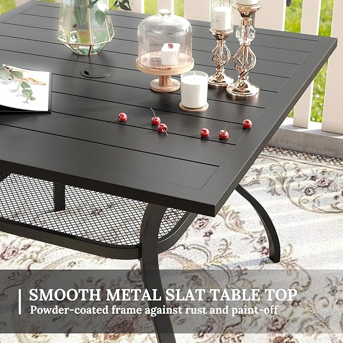 VICLLAX 5 Pieces Patio Dining Set for 4, Outdoor Furniture Set Includes 37.8" Square Outdoor Table and 4 Patio Swivel Chairs for Lawn Garden, Black Tabletop and Mixed Brown Fabric