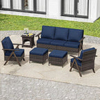6 Piece Patio Furniture Set, Wicker Patio Conversation Set with Patio Chair and Outdoor 3-Seater Sofa and 2 Ottomans and Side Table for Deck Yard and Poolside