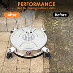 14" Pressure Washer Surface Cleaner, Stainless Steel Power Pressure Washer Attachment for Concrete, Patio, Driveway, Deck Cleaning, 2 Extension Wand Accessories, 1/4" Quick Connect, 4000 PSI