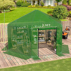 MU 13.4x13.4x8.8 FT Greenhouses for Outdoors, Heavy-Duty Green House for Outside, Walk in Winter Greenhouse with 180g Double Layer PE Cover, Ground Stakes, Great for Garden/Patio/Backyard
