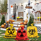 CNhoqc Halloween Lawn Trash Bags - 18Pcs Zombie Warning Reusable Waste Bags with Twist Ties, Fallen Leaf Grass Clipping Trash Container, Heavy-Duty Plastic for Biohazard Parties Outdoor Decorations