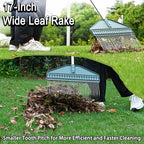 Thatch Rake 66-Inch Adjustable Handle Dethatcher Rake,17-Inch Wide Leaf Rakes, Suitable for Gardens, Yards, Lawns, Used for Cleaning Dead Grass, Thatch, Leaves, Pine Needles, Branches