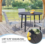 7 Pieces Round Dining Table Set for 6, Patio Dining Set Includes 6 Beige Blue Stackable Patio Chairs and 1 Black Round Table Set of 6, Patio Furniture Sets with Sling Support for Outside, Garden