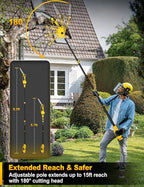 8" Pole Saw Cordless + 20" Pole Hedge Trimmer 4-in-1, Electric Mini Chainsaw/Hedge Trimmer with Extension Pole, 15Ft Max Reach for Tree Trimming and Shrubs Pruning, 2×3.0Ah Battery