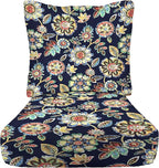 RSH DECOR: Deep Seating Cushion with Pillow Back | 25” x 25” Seat | Water and Fade-Resistant Spun Fabric | Outdoor Chair Cushion Set for Patio Furniture | Daelyn Navy