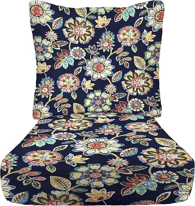 RSH DECOR: Deep Seating Cushion with Pillow Back | 24” x 27” Seat | All-Weather Spun Fabric | Water and Fade-Resistant | Outdoor Chair Cushion Set for Patio Furniture | Daelyn Navy