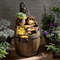 Water Fountain Outdoor Rustic Barrel,4 Tiered Wood Barrel Cascading Water Fall Fountains Outside Feature with LED Lights for Garden, Patio, Porch, Backyard Decor 14.6" L x 14.6" W x 29" H