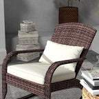 Outsunny Outdoor Wicker Adirondack Rocking Chair, Patio Rattan Rocker Chair with High Back, Seat Cushion, and Pillow for Garden, Porch, Balcony, Cream White