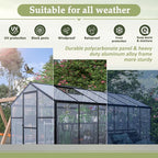 Favfurish 6x12 FT Greenhouses for Outdoors,Heavy Duty Polycarbonate Greenhouse,Lockable Walk-in Green House Sunroom w/ Roof Vent,Aluminum Hot House for Garden Plants Backyard Patio,Black