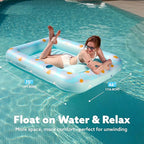 SLOOSH Inflatable Tanning Pool Lounger Float, 70" x 46" Pool Floats Adult with Pillow, 4 in 1 Suntan Tub Raft Floatie,Sunbathing Bed Lounge for Water Blow Up Ball Pit Party Gifts