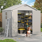 Amopatio 8x6 Storage Shed, Resin Outdoor Shed with Floor Included, Plastic Sheds Outdoor Storage for Bike, Garden Tools, Sheds & Outdoor Storage with Lockable Door, Window & Vents, Sandstone
