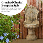 Glitzhome Outdoor Wall Mounted Water Fountain with LED Light and Pump, Antique European Style Multi-Tiered Faux Granite Sculptural Pedestal Outdoor Fountain for Porch Deck Patio Backyard, 49.25" H