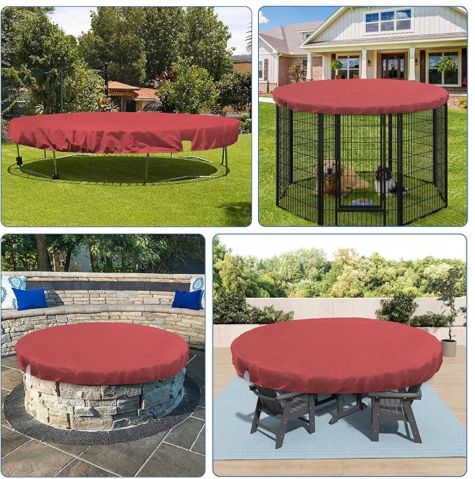 ECOOPTS 7 ft Round Pool Cover for Above Ground Pools, Swimming Pool Cover Protector Winter Safety Cover (Red)
