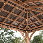 Backyard Discovery Barrington 14' x 10' Cedar Wood Outdoor Gazebo Pavilion with Hardtop Galvanized Steel Hip Roof, Snow Support, Wind Resistance, PowerPort, Shade for Garden, Patio, Deck, Entertaining
