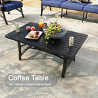 6 Pieces Modern Patio Furniture Set, All Weather Metal Outdoor Conversation Sets with Fire Pit Table for Backyard Garden Deck Porch Poolside, Blue