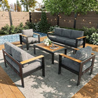 LayinSun 5 Piece Aluminum Outdoor Furniture Set with Coffee Table, Outside Patio Deep Seating Conversation Set with Upgraded Washable Thick Cushion