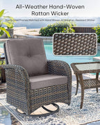 HUMMUH 5-Piece Patio Furniture Set with Fire Pit,Wicker Outdoor Swivel Rocker Chairs Patio Sofa for Backyard,Poolside,Deck,Brown Grey