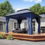 Outdoor Gazebo Metal Frame Patio Pergola Double Roofs Patio Canopy with Double-Layer Door and Mosquito Netting for Deck, Backyard, Lawn (Blue, 10x12FT)