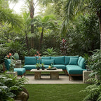 RSH DECOR: Sunbrella Square Throw Pillows Set of 4 | 17" x 17" | Water and Fade-Resistant Performance Fabric | Outdoor Pillow Covers with Down-Alternative Inserts | Spectrum Peacock
