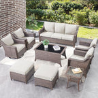 Outdoor Patio Wicker Swivel Chairs - Set of 4 Outside Rattan Rocker Glider Chair Rocking Armchairs for Front Porch Balcony Backyard Yard Deck Poolside Apartment – Brown/Beige