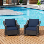 Patio 2 Pieces Chairs Set of 2 with Removable and Washable Covers，Outdoor PE Rattan Wicker Armchairs with Water-Resistant Cushions for Porch, Balcony, Sunroom (Navy Blue)