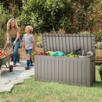 Outdoor Storage Box, 72 Gallon Deck Box Waterproof, Resin Patio Storage Bin for Package Delivery, Patio Furniture Cushion, Garden Tools, Pool Accessories, Weatherproof, Grey