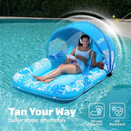 SLOOSH Inflatable Pool Floats Adult, 70" x 46" Tanning Pool with Canopy, 4 in 1 Lounger Float with Pillow, Suntan Tub Raft Floatie, Sunbathing Bed Lounge for Water Blow Up Kids Ball Pit Party Gifts