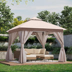 LAUSAINT HOME Outdoor Patio Gazebo 10'x10' with Expansion Bolts, Heavy Duty Party Tent & Shelter with Double Roofs, Mosquito Nettings and Privacy Screens for Backyard, Garden, Lawn, Khaki
