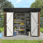 UDPATIO Outdoor Storage Shed 8x4 FT, Outside Sheds & Outdoor Storage Metal Galvanized Steel Yard, Patio, Lawn, Tool Shed with Lockable Door for Can, Bike, Lawnmower, Generator,Brown