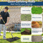 Professional Lawn Leveling Rake 30x10in - Heavy Duty Leveling Tool with 72in Adjustable Stainless Steel Handle | Golf Field Sand Spreader, Football Pitch Grass Leveler | Rustproof Turf Grading Rake