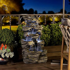 34.3" H Outdoor Water Fountain with LED Lights, 5-Tier Cascading Rock Waterfall for Yard, Garden, Patio, Outdoor Decor Water Features
