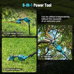 SEESII 6-in-1 Cordless Pole Saw & Hedge Trimmer Grass Shears Combo Kit, Electric Mini Chainsaw with 2×4.0 Ah Batteries, Extension Tree Pruner, Bush Trimmer Limb Branch Cutter, 16ft Long Reach